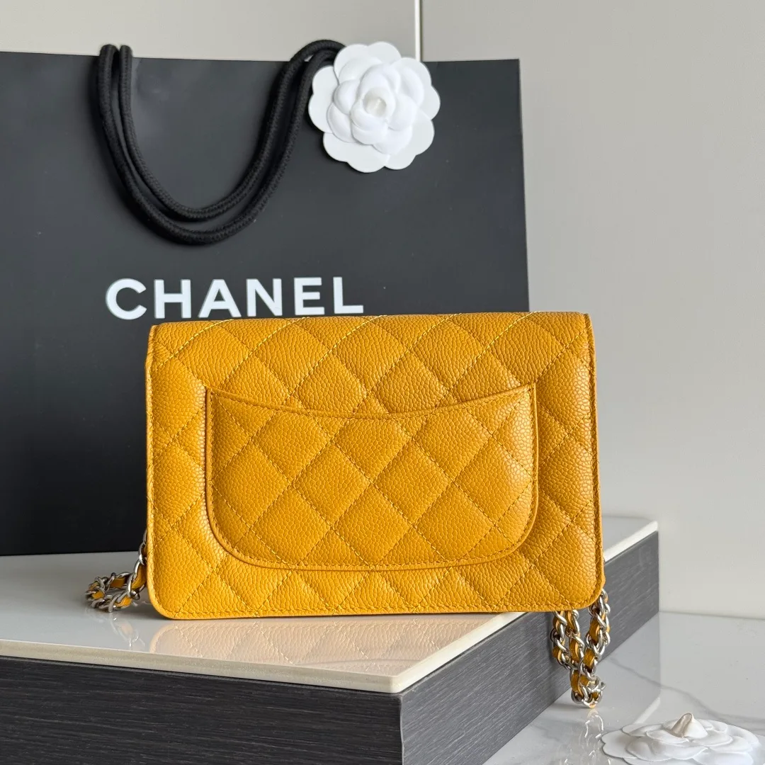 Chanel Calfskin Quilted Clutch in Yellow · view 3