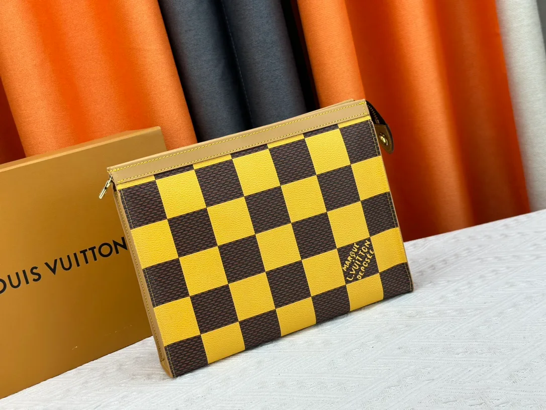 Louis Vuitton Canvas Check Clutch in Yellow · view 2
