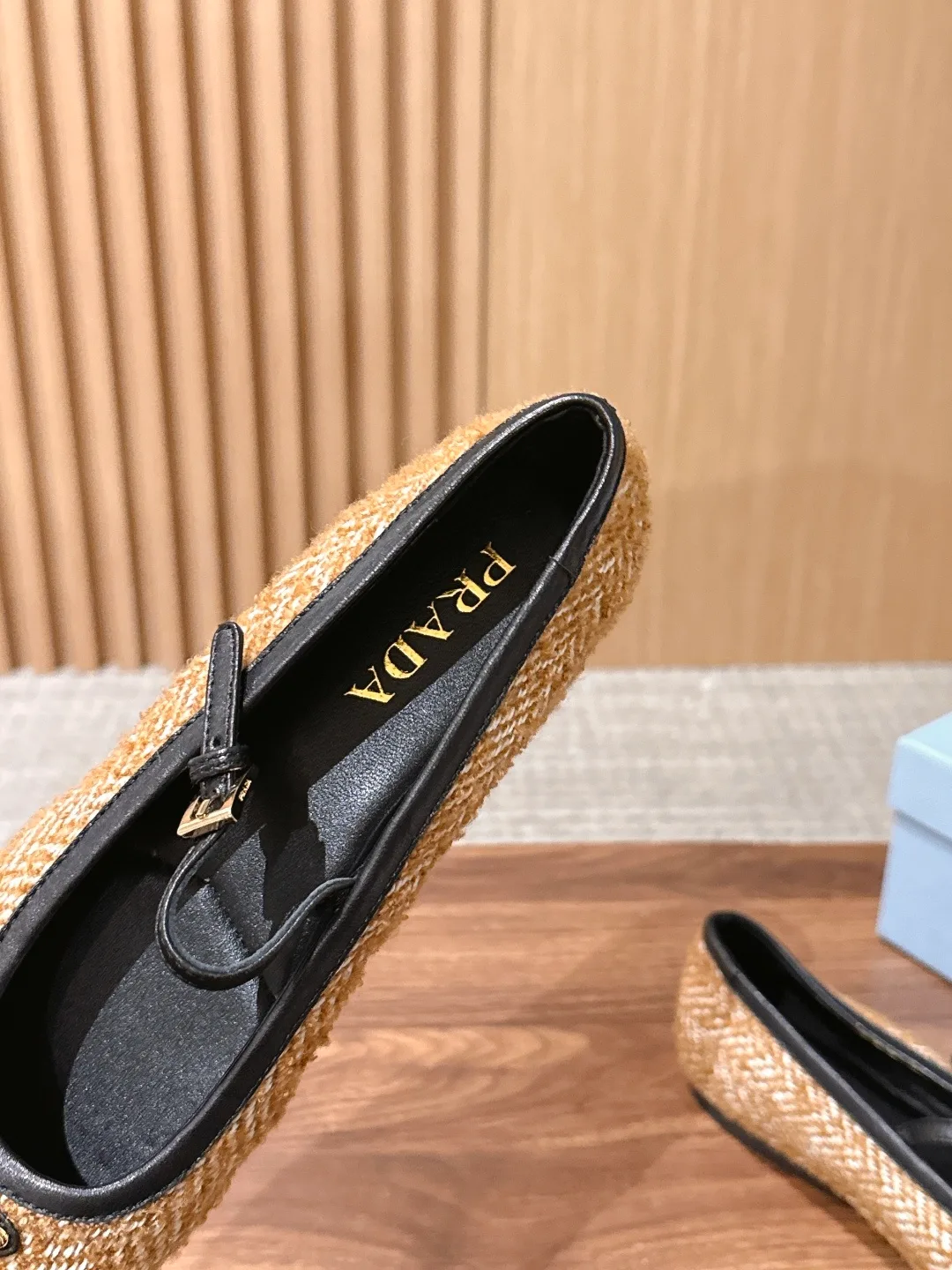 Prada Woven Round-Toe Mary Jane Flats in Beige · view 7