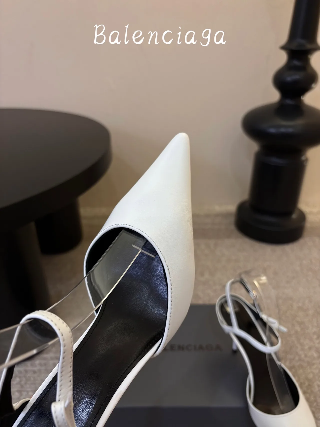 Balenciaga Pointed-Toe Ankle Strap Pumps in White · view 6