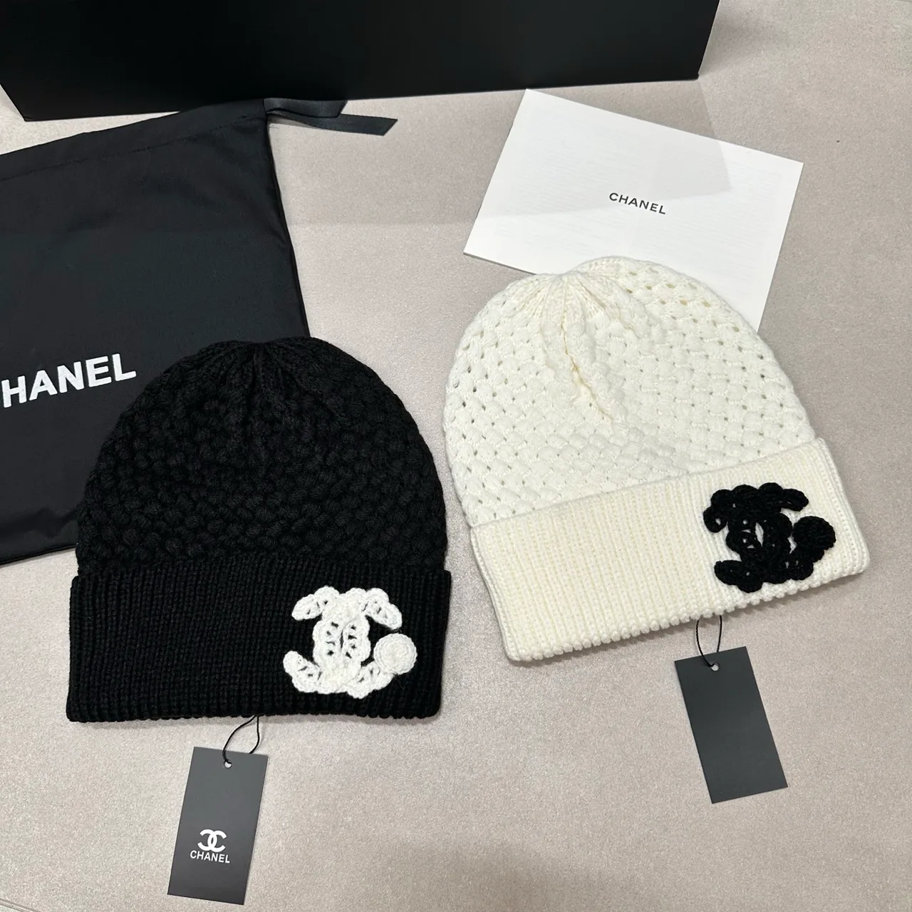 Chanel Textured CC Beanie in Black & White · view 5