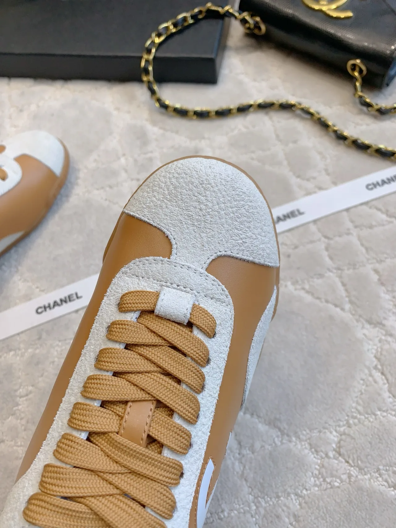 Chanel Calfskin Sneakers in Tan · view 7