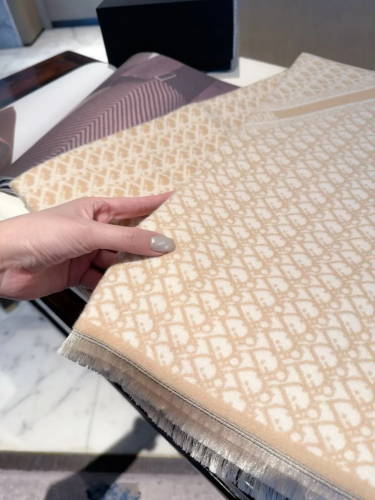 Dior CD pattern fringed scarf in Beige & Black · view 7