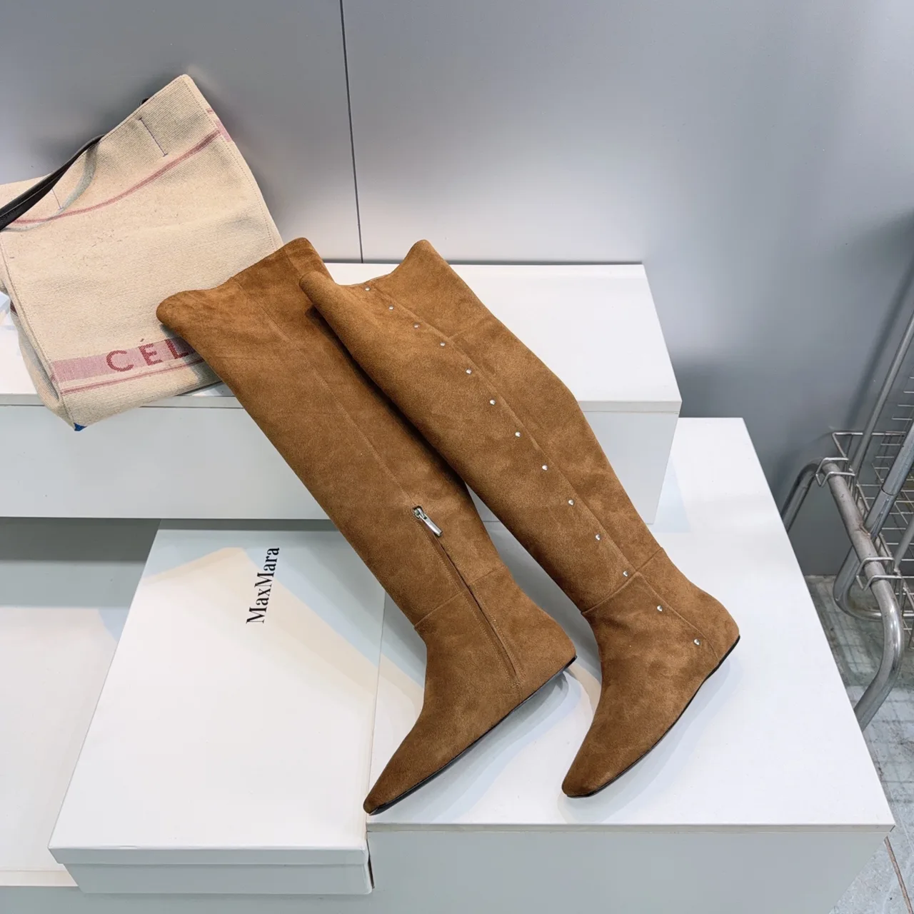 Max Mara Matte Suede-Look Knee-High Boots in Brown · view 6
