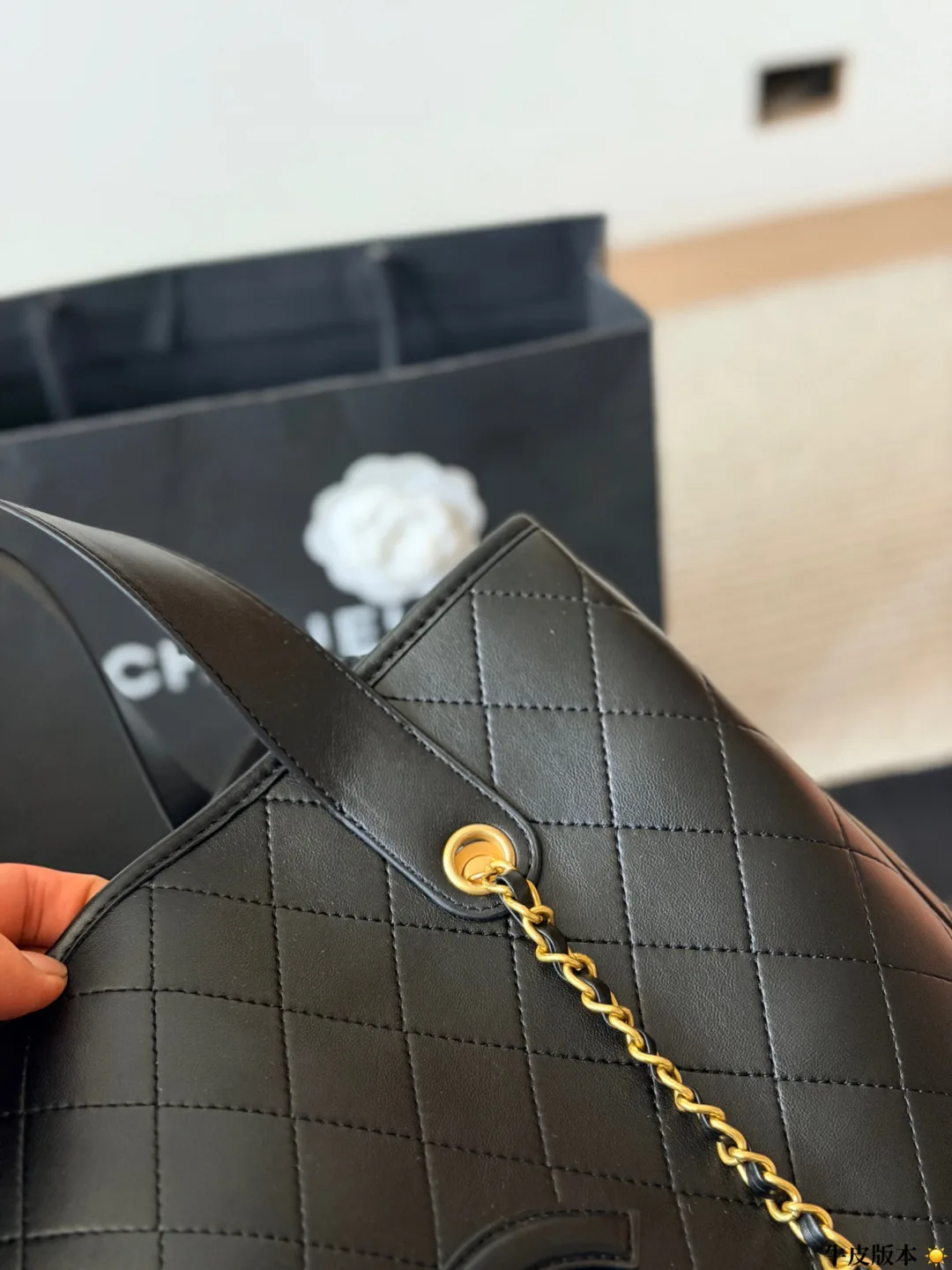 Chanel Cowhide Quilted Tote in Black · view 7