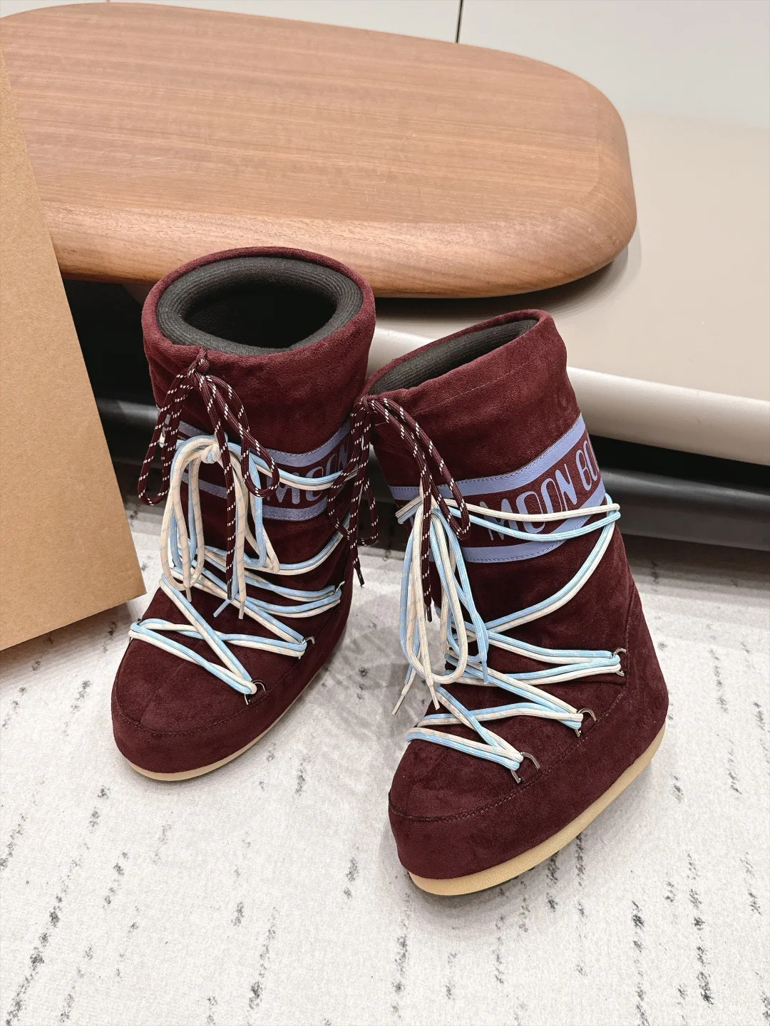 Moon Boot Suede-Look Snow Boots in Burgundy · view 3