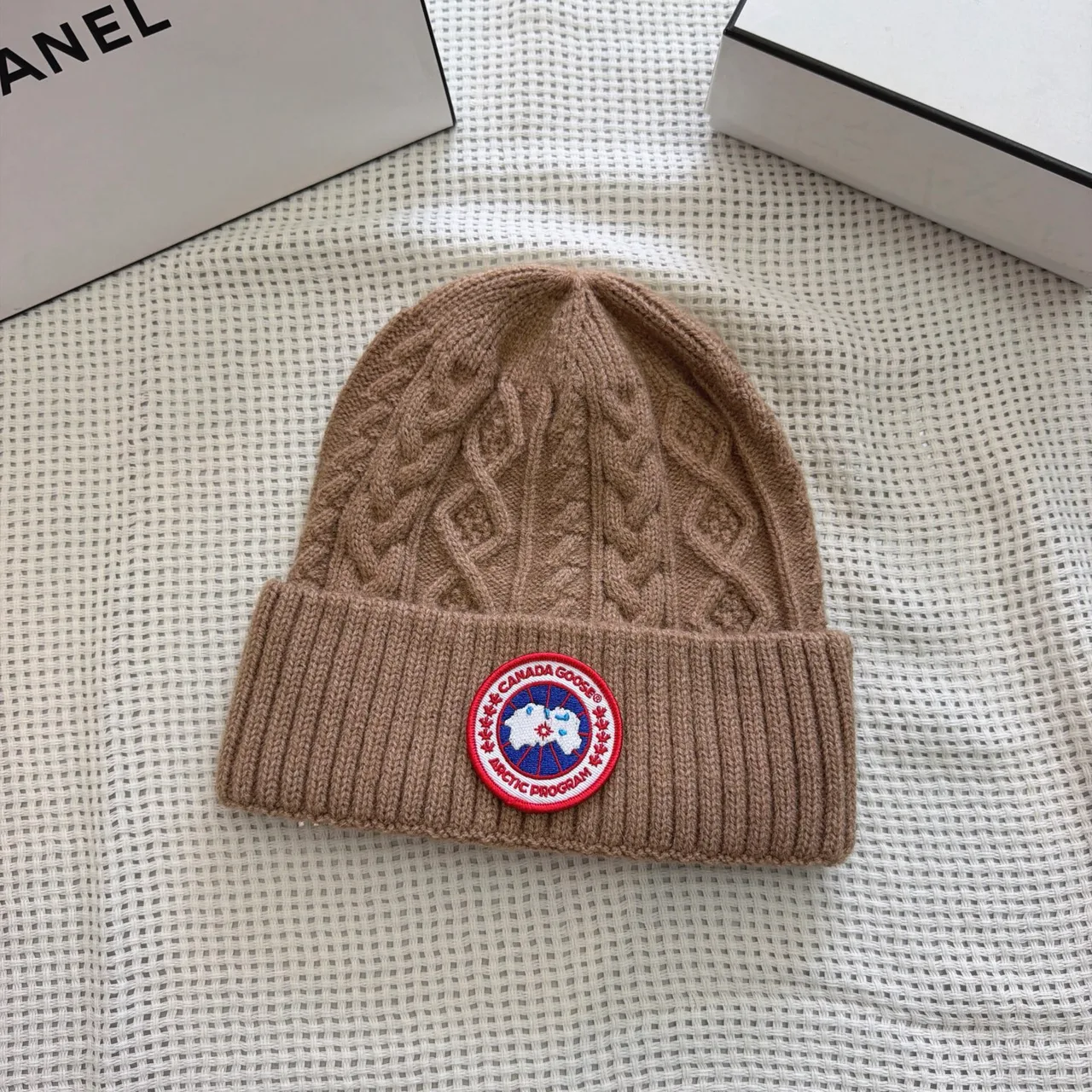 Canada Goose Beanie in Burgundy & Tan & Grey & White & Black · view 2