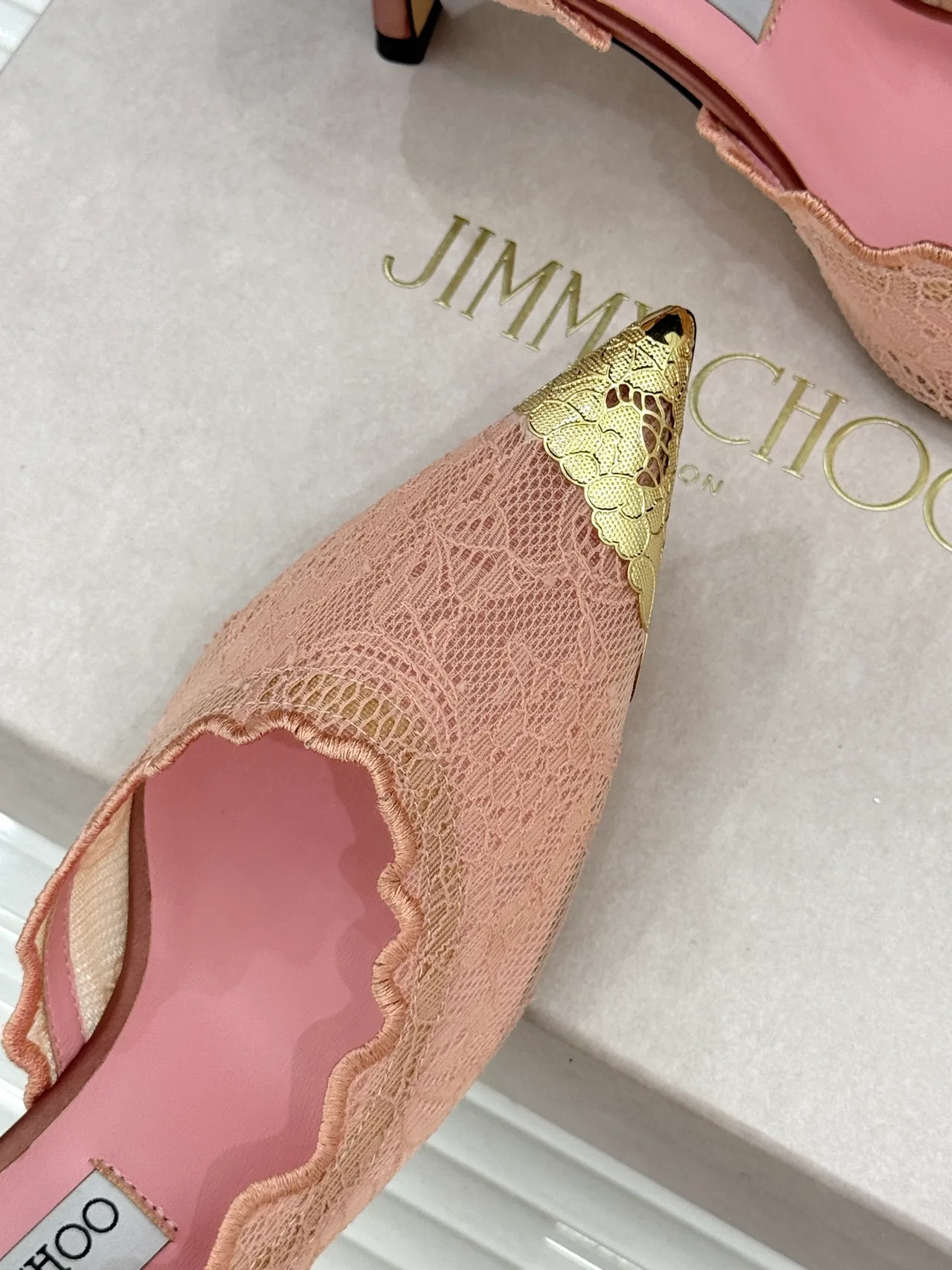 Jimmy Choo Pointed-Toe Lace Heel Pumps in Pink · view 7