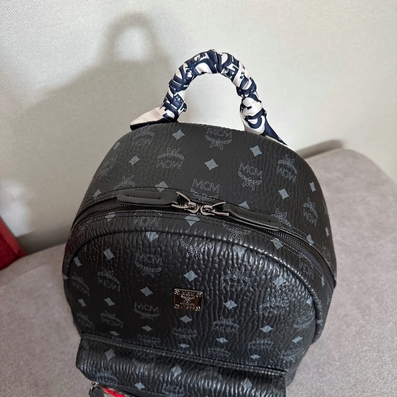 MCM Bear Embroidered Backpack in Black · view 3