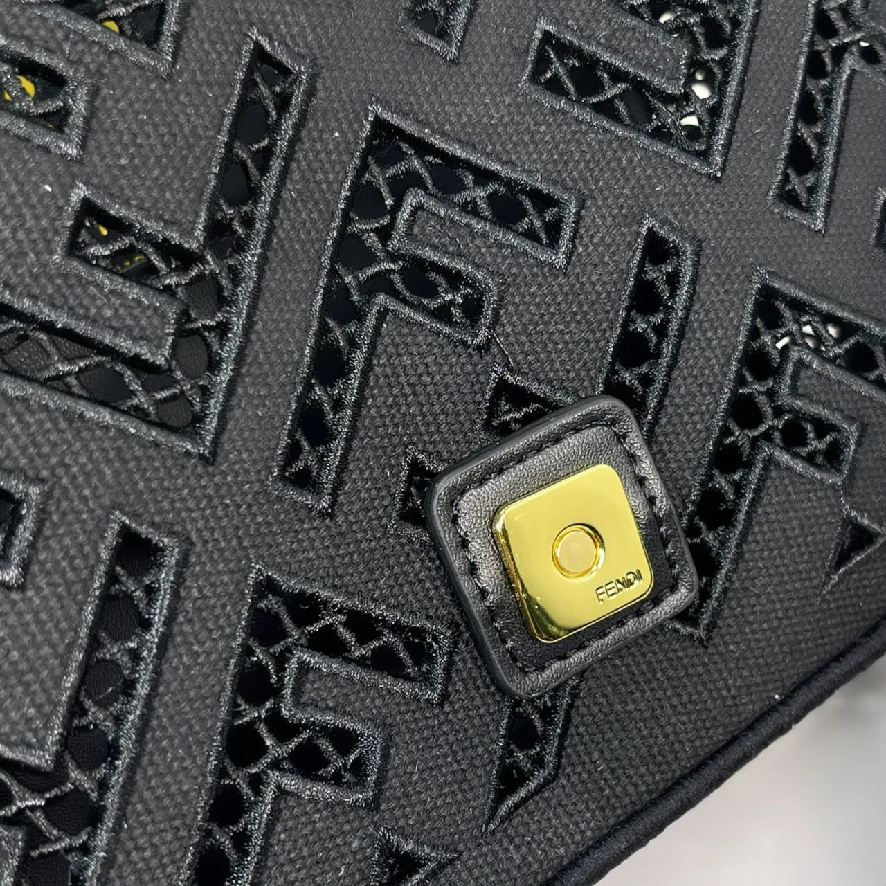 Fendi Canvas Cutout FF-Pattern Flap Shoulder Bag in Black · view 5