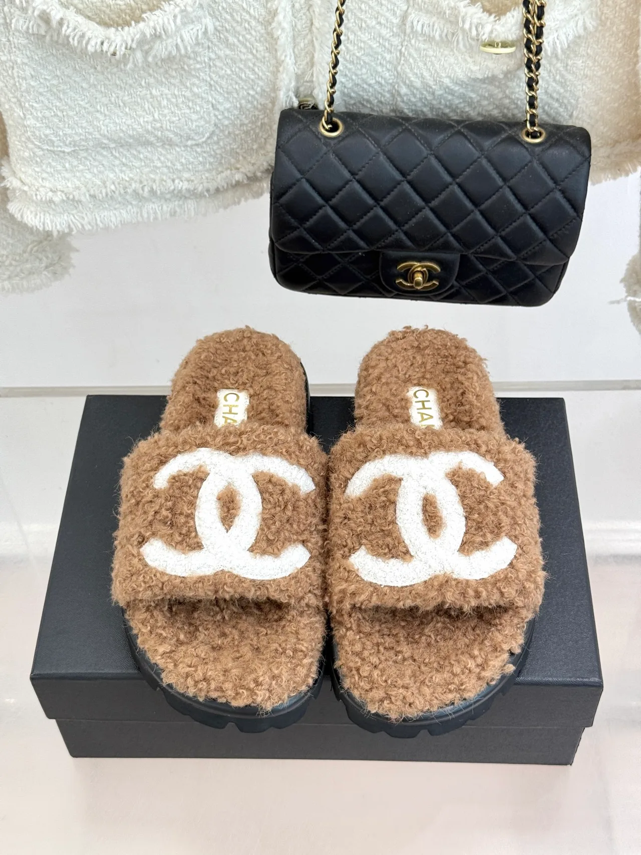 Chanel Denim Slippers in Tan · view 4