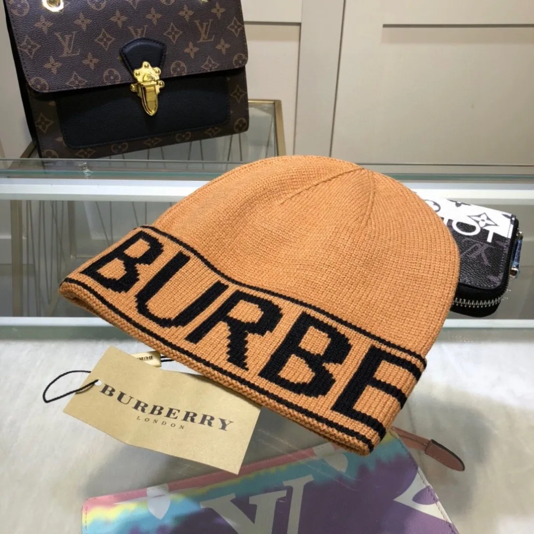 Burberry Wordmark Beanie in Brown & Grey & Black & Blue & Pink · view 6