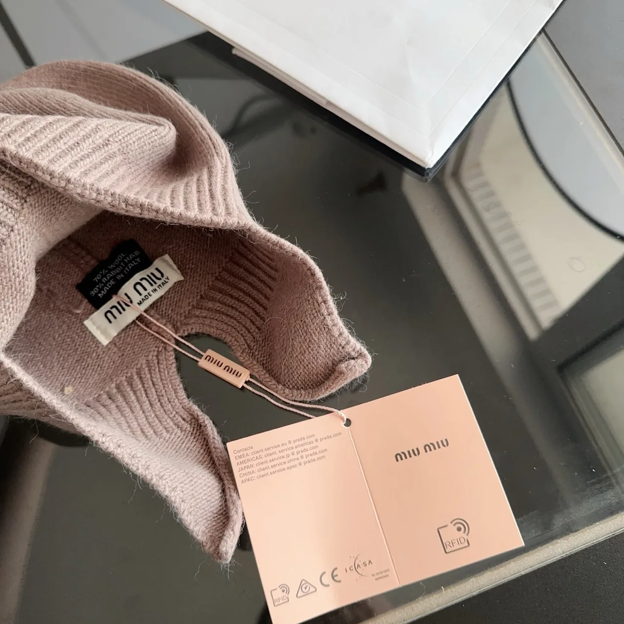 Miu Miu Ribbed Beanie in Pink · view 8
