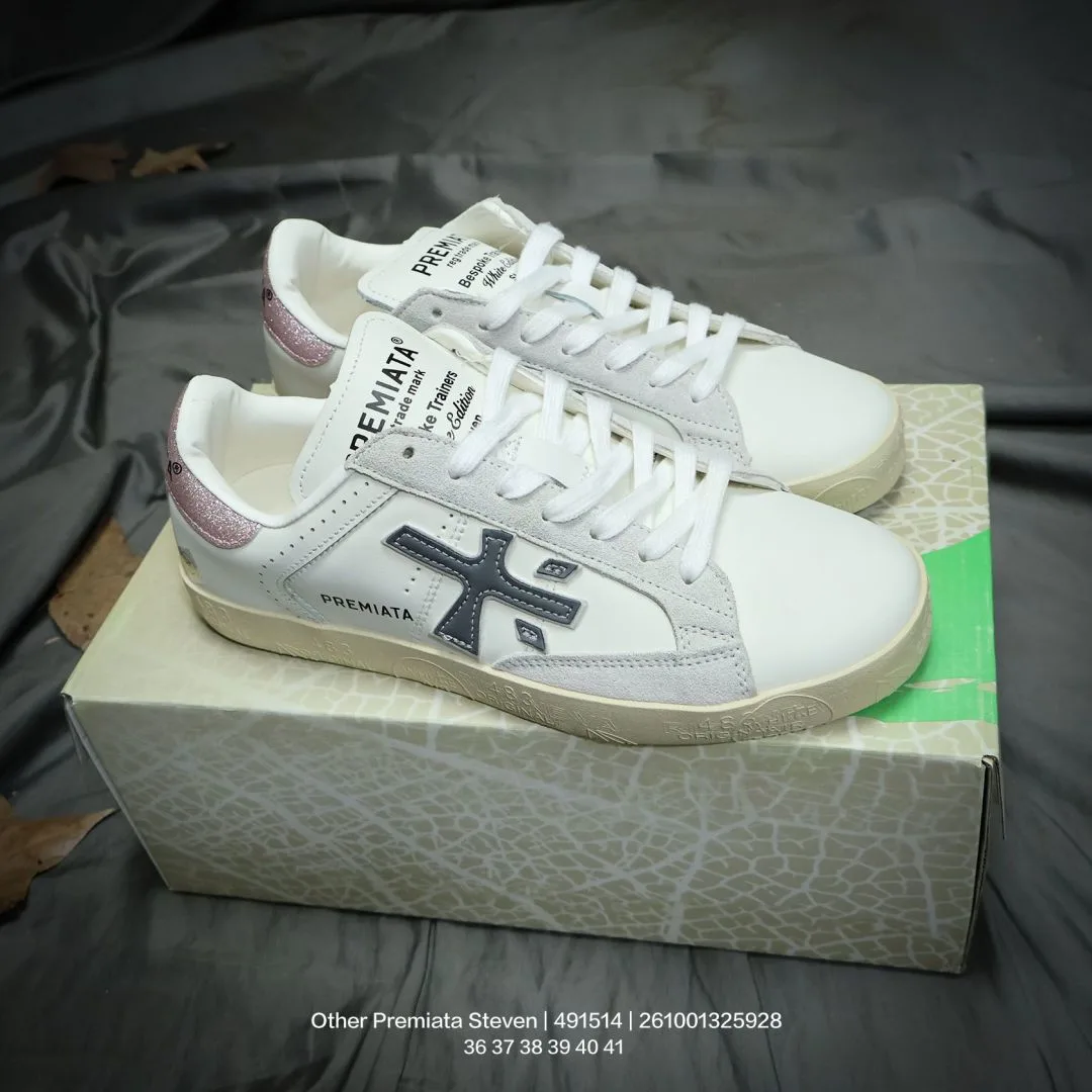 Premiata Steven Sneakers in White & Black & Grey & Brown · view 8
