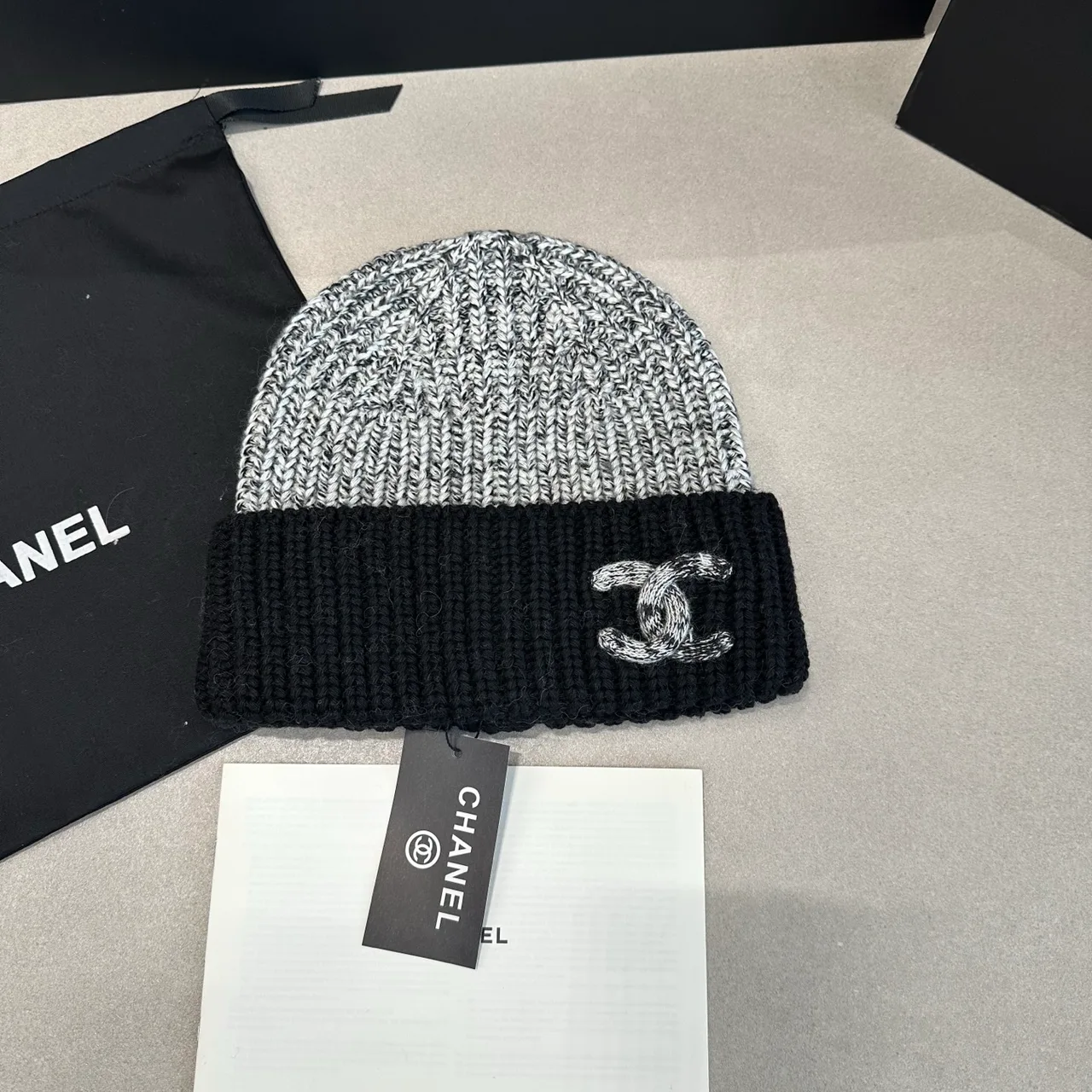 Chanel Beanie in Cream & Grey · view 2