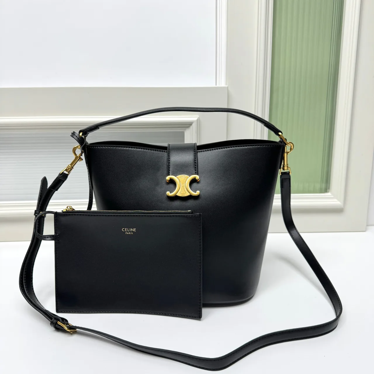 Celine Calfskin Smooth Bucket Bag in Black · view 1