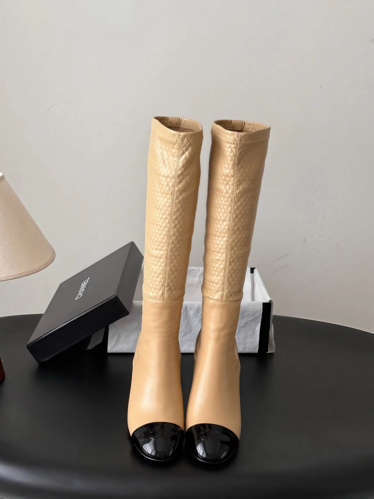 Chanel Cowhide Knee-High Boots in Beige · view 1