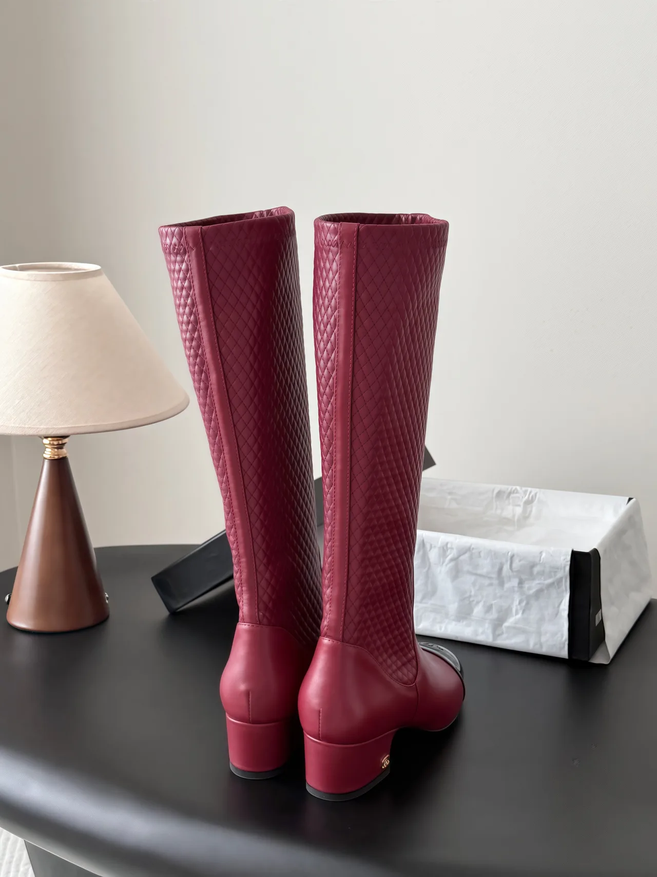 Chanel Cowhide Pointed-Toe Boots in Burgundy · view 3