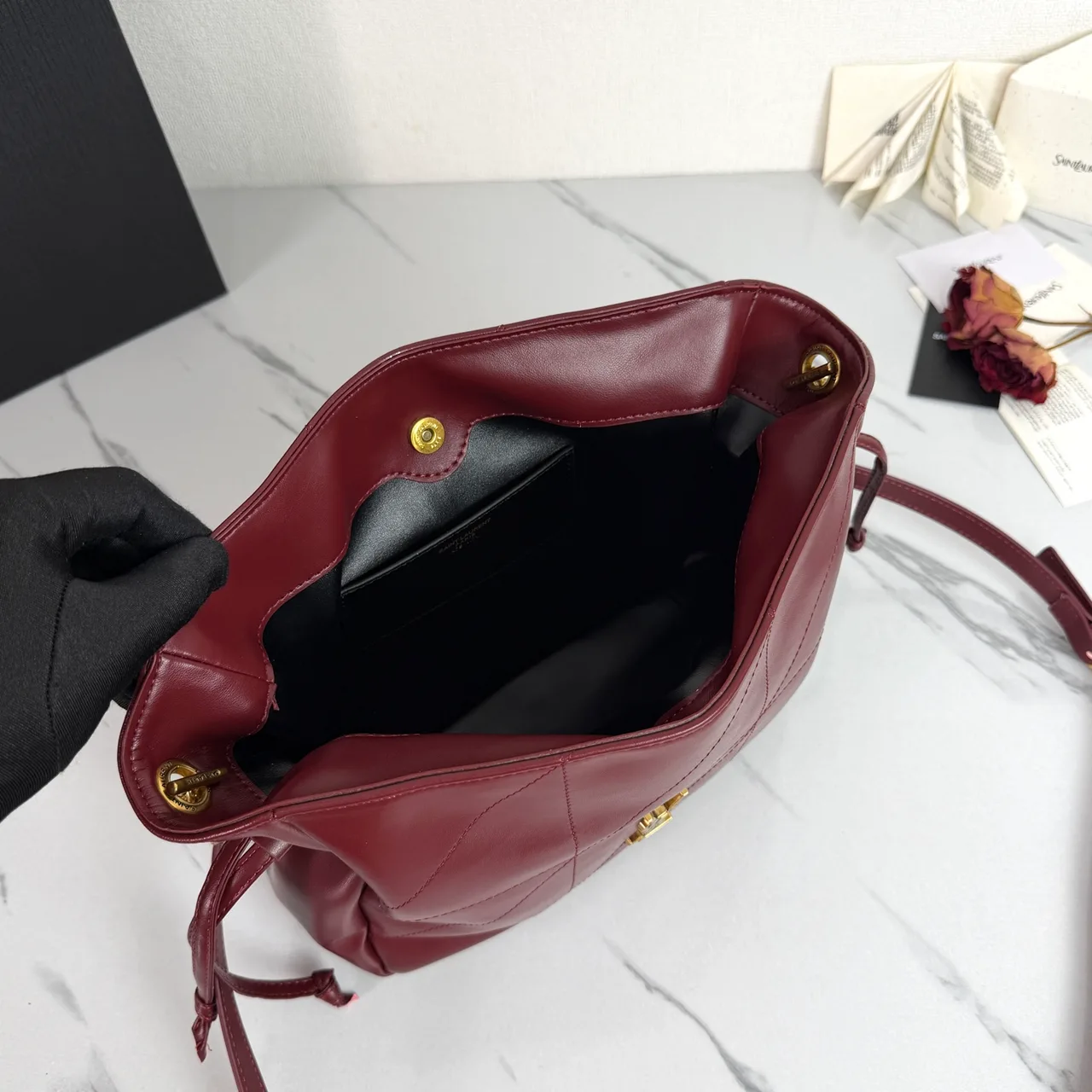 Saint Laurent Quilted Crossbody Bag in Burgundy · view 5