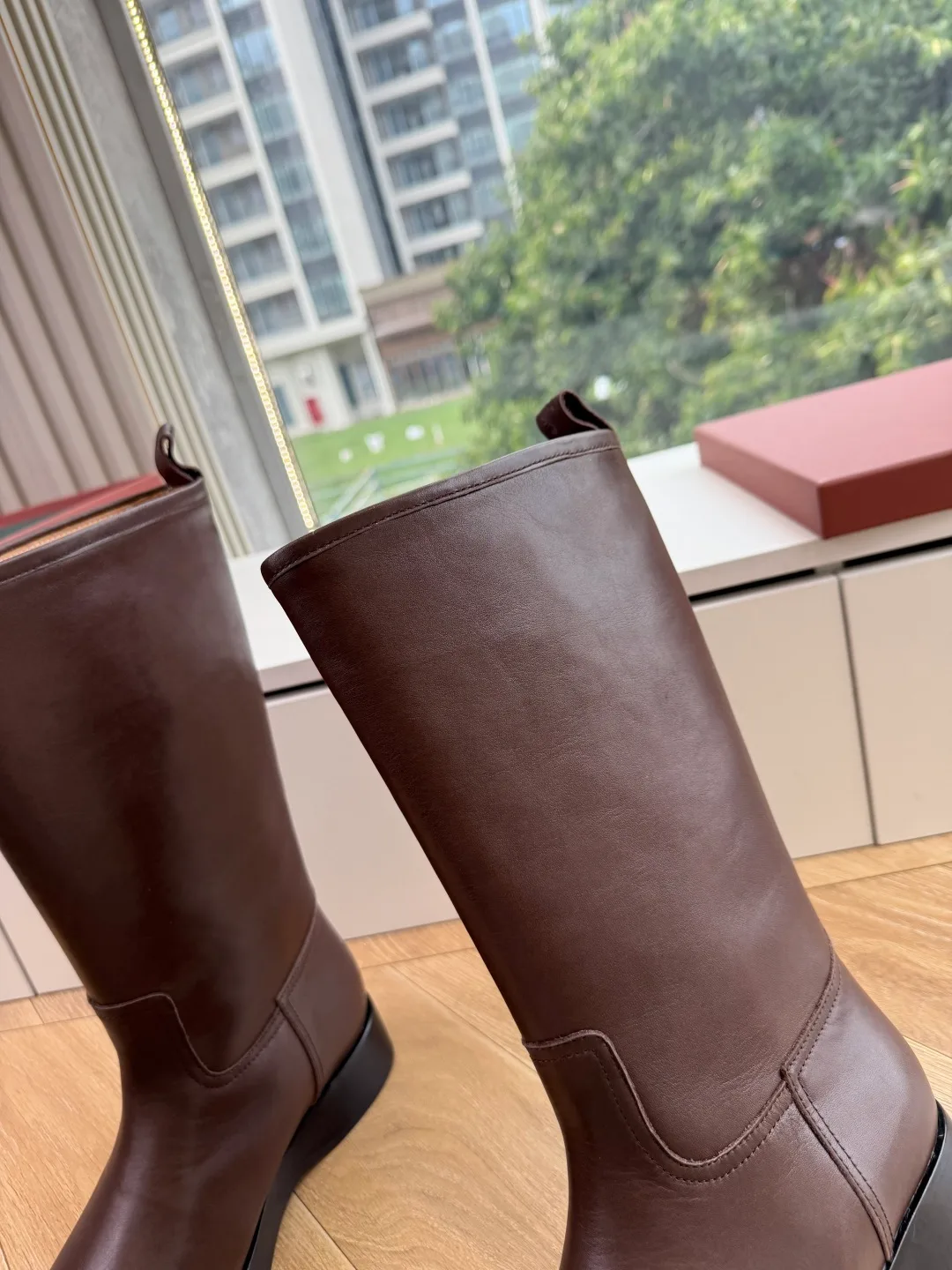 Loro Piana Cowhide Glossy Round-Toe Ankle Boots in Brown · view 8