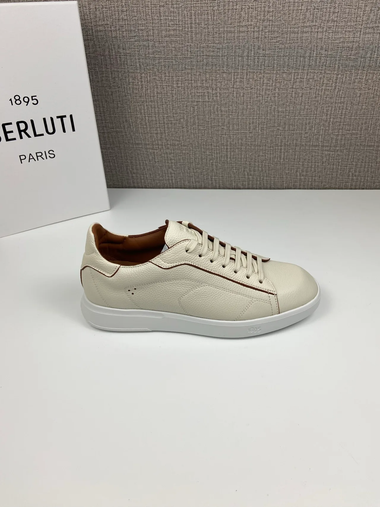 Berluti Leather Smooth Round-Toe Lace-Up Sneakers in White · view 6