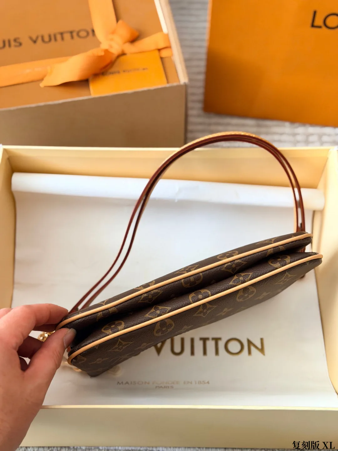 Louis Vuitton Cowhide Canvas Clutch in Brown · view 6