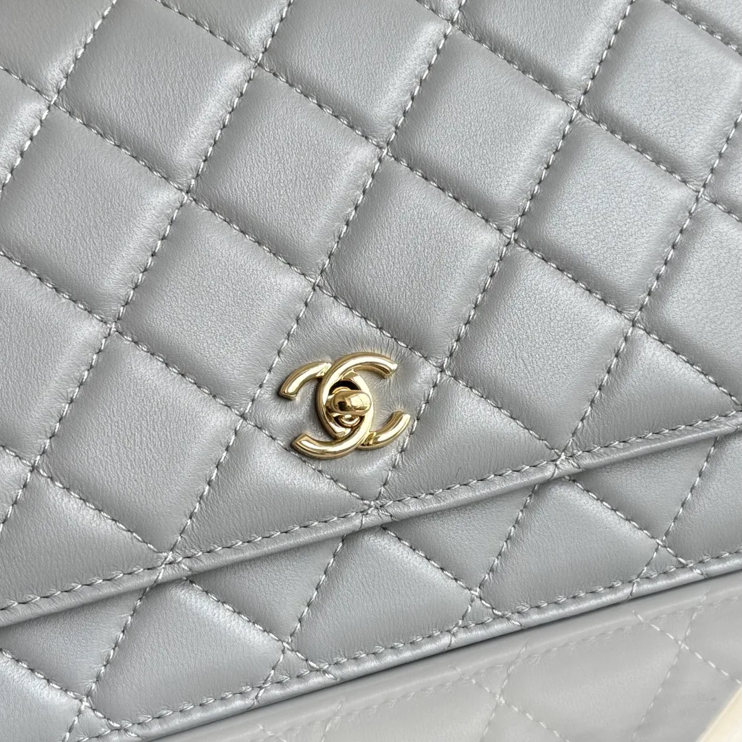 Chanel Calfskin Quilted Clutch in Grey · view 6