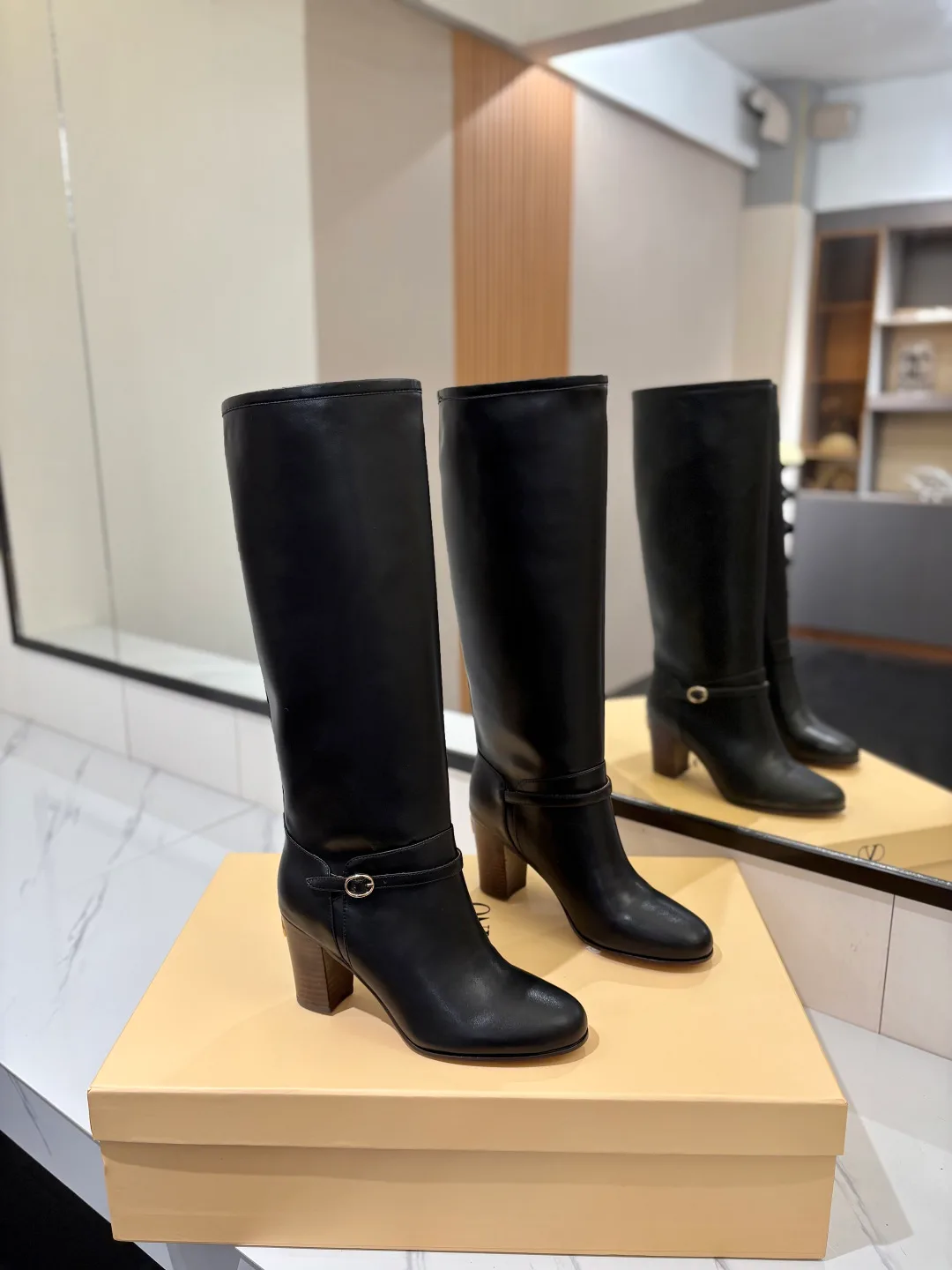 Valentino Calfskin Pattie Knee-High Boots in Black · view 2