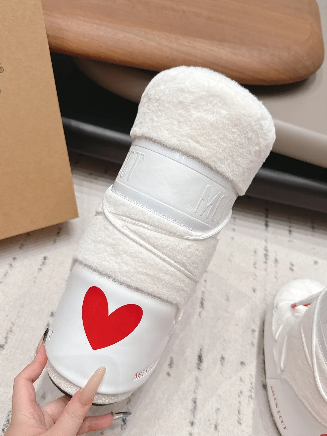 Moon Boot Heart Plush Snow Boots in White · view 7
