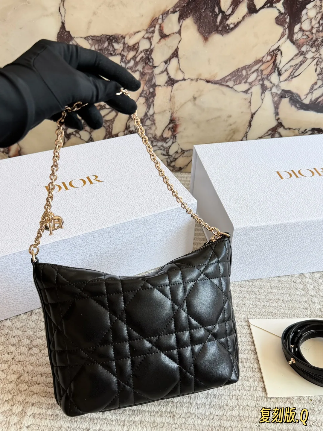 Dior Quilted Glossy Hobo Bag in Black · view 6