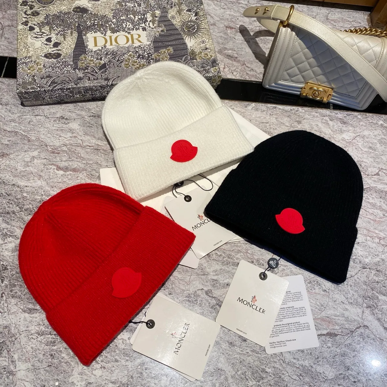 Moncler Beanie in Red & White & Black · view 7