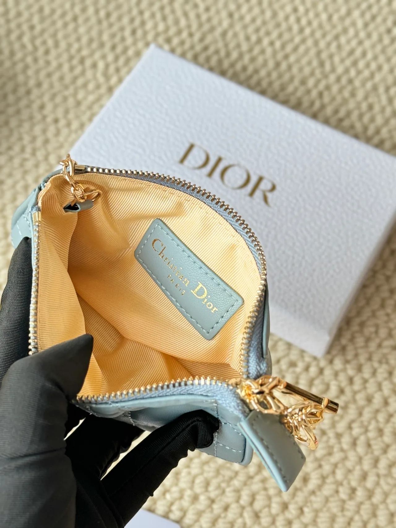 Dior Lambskin Quilted Glossy Zip Key Pouch in Blue · view 6