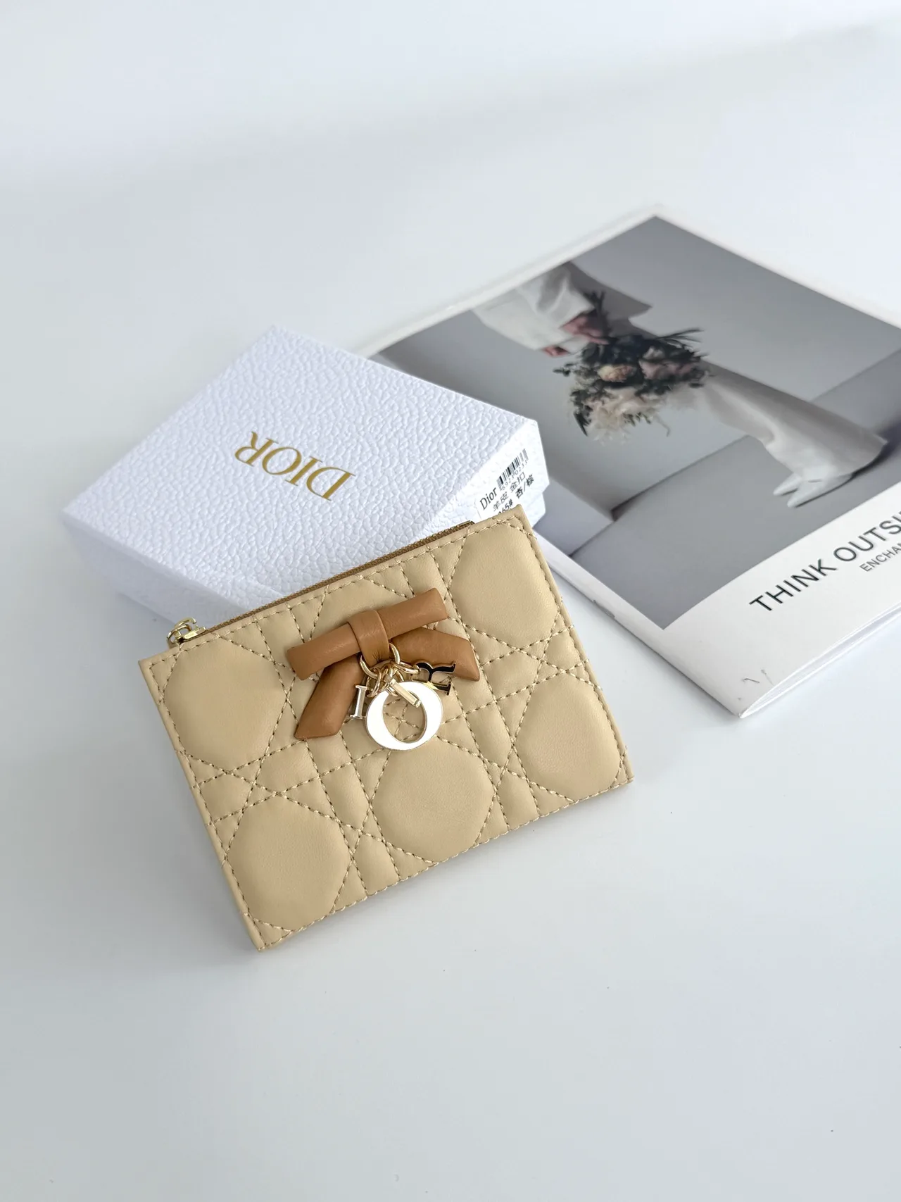 Dior Lambskin Quilted Wallet in Beige · view 1