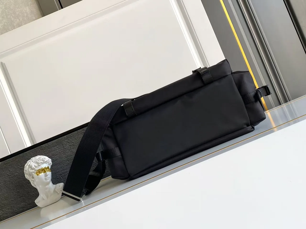 Prada Buckle-Detail Flap Shoulder Bag in Black · view 4