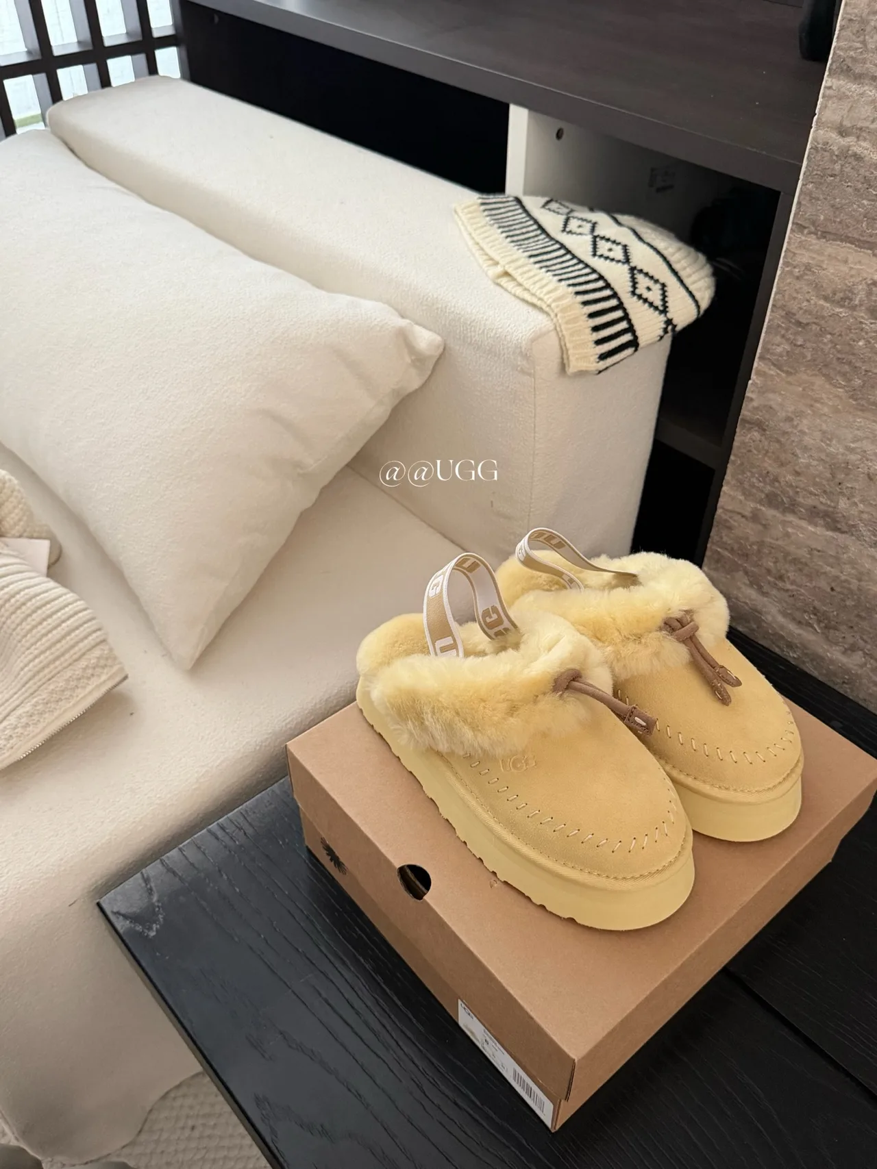 UGG Cowhide Wool Smooth Platform Fleece Slippers in Yellow · view 1