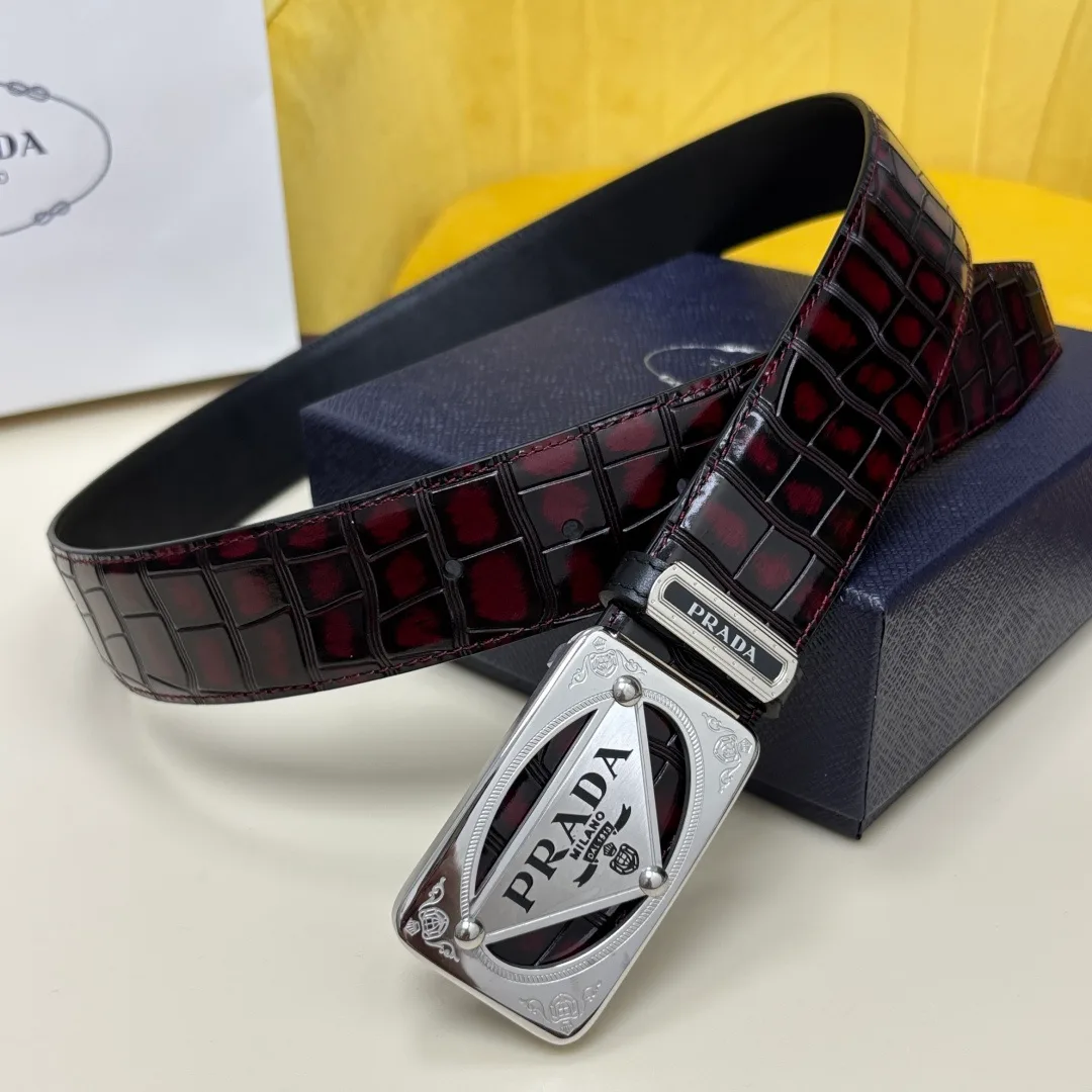 Prada Croc-Effect Belt in Burgundy · view 1