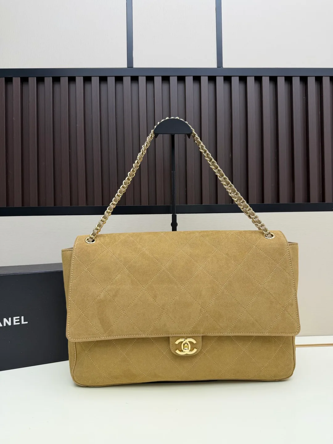 Chanel Suede Quilted Crossbody Bag in Beige · view 1
