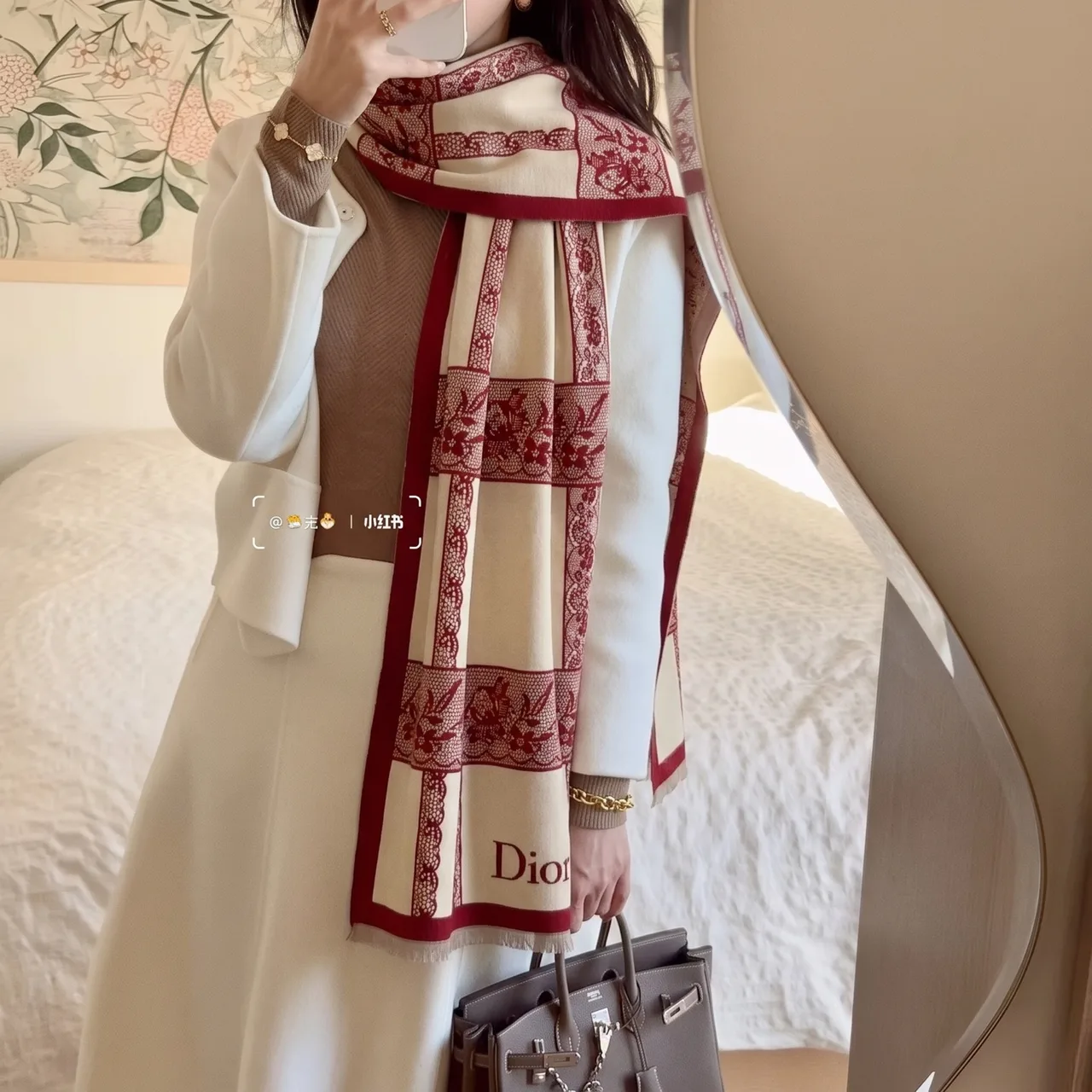 Dior Embroidered Scarf in Beige · view 5