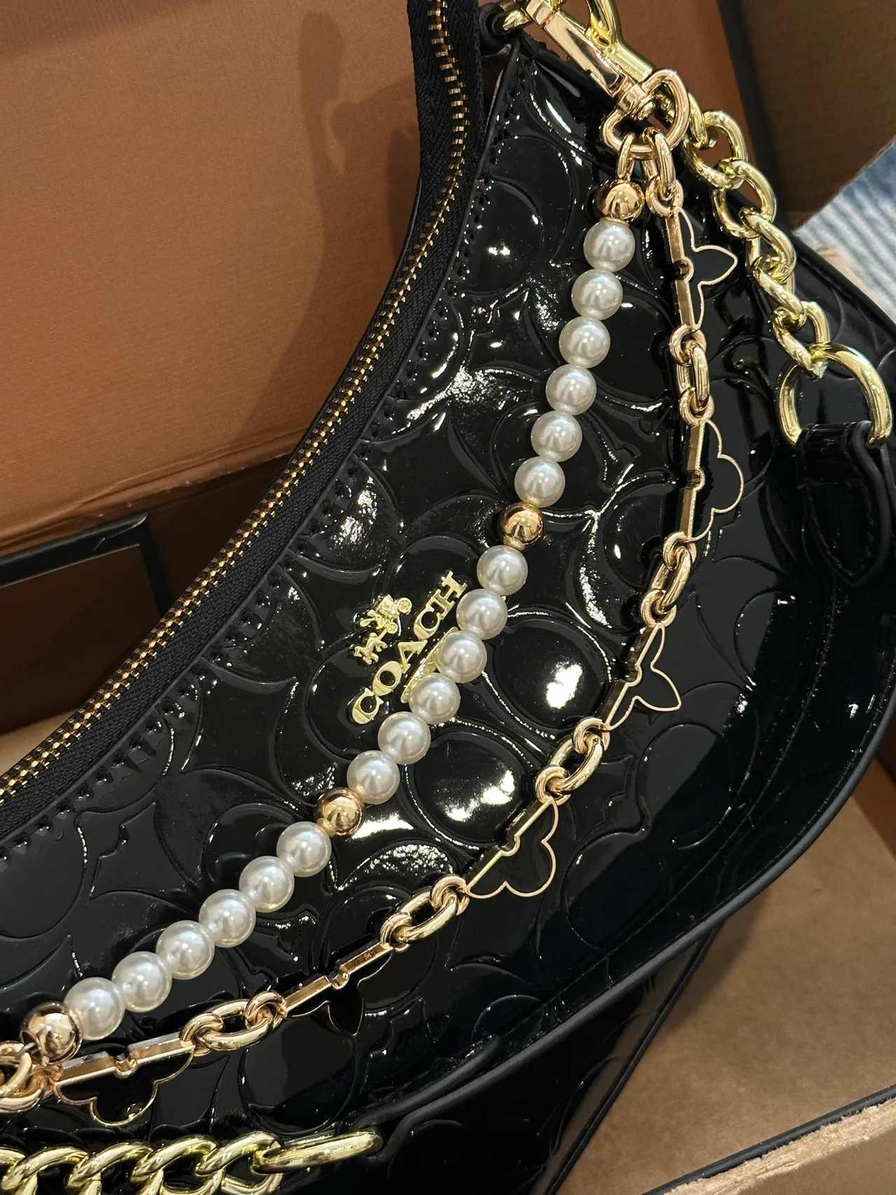 Coach Patent Leather Glossy Hobo Bag in Black · view 6