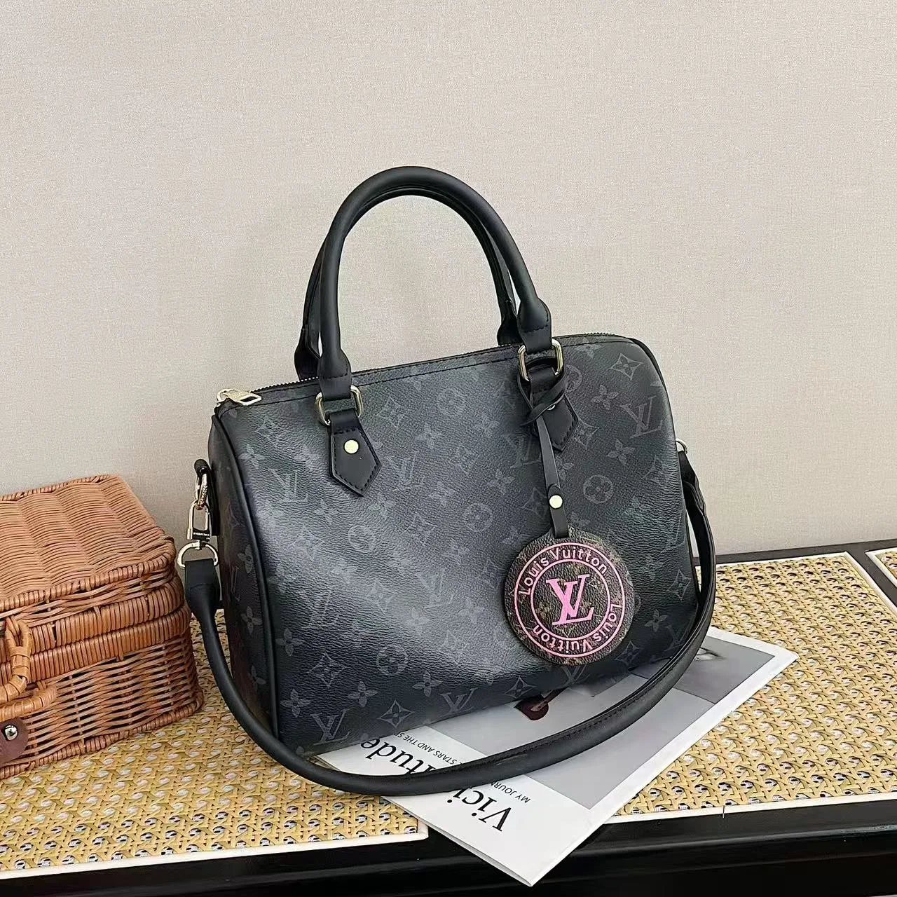 Louis Vuitton Oval Monogram Bag in White & Blue & Black & Brown · view 3