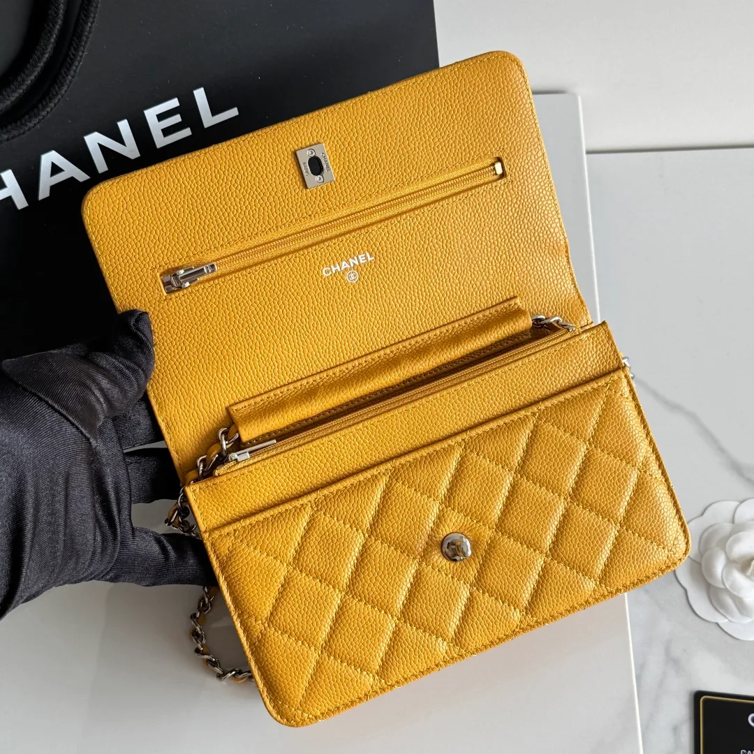 Chanel Calfskin Quilted Clutch in Yellow · view 8