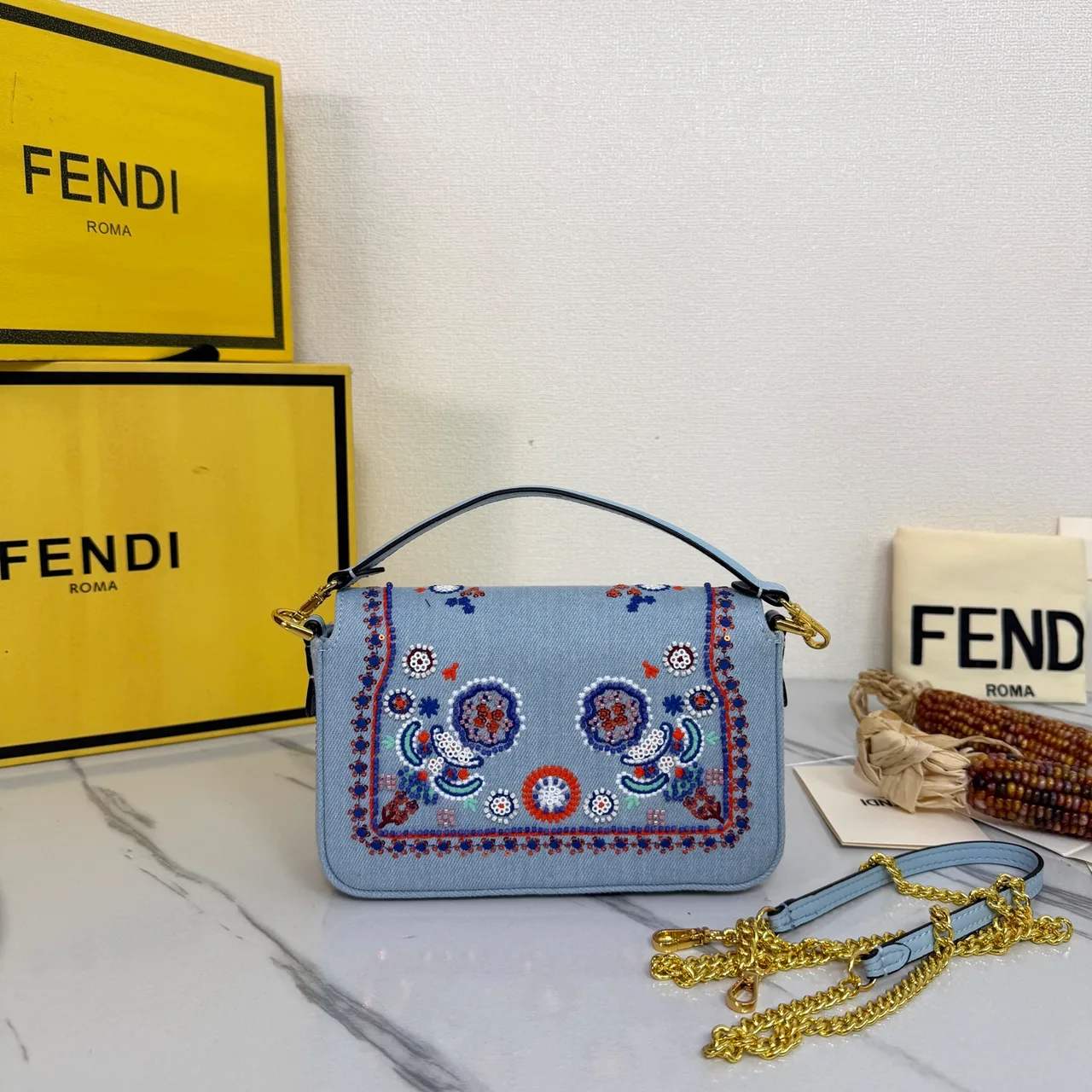 Fendi Embroidered Crossbody Bag in Blue · view 3