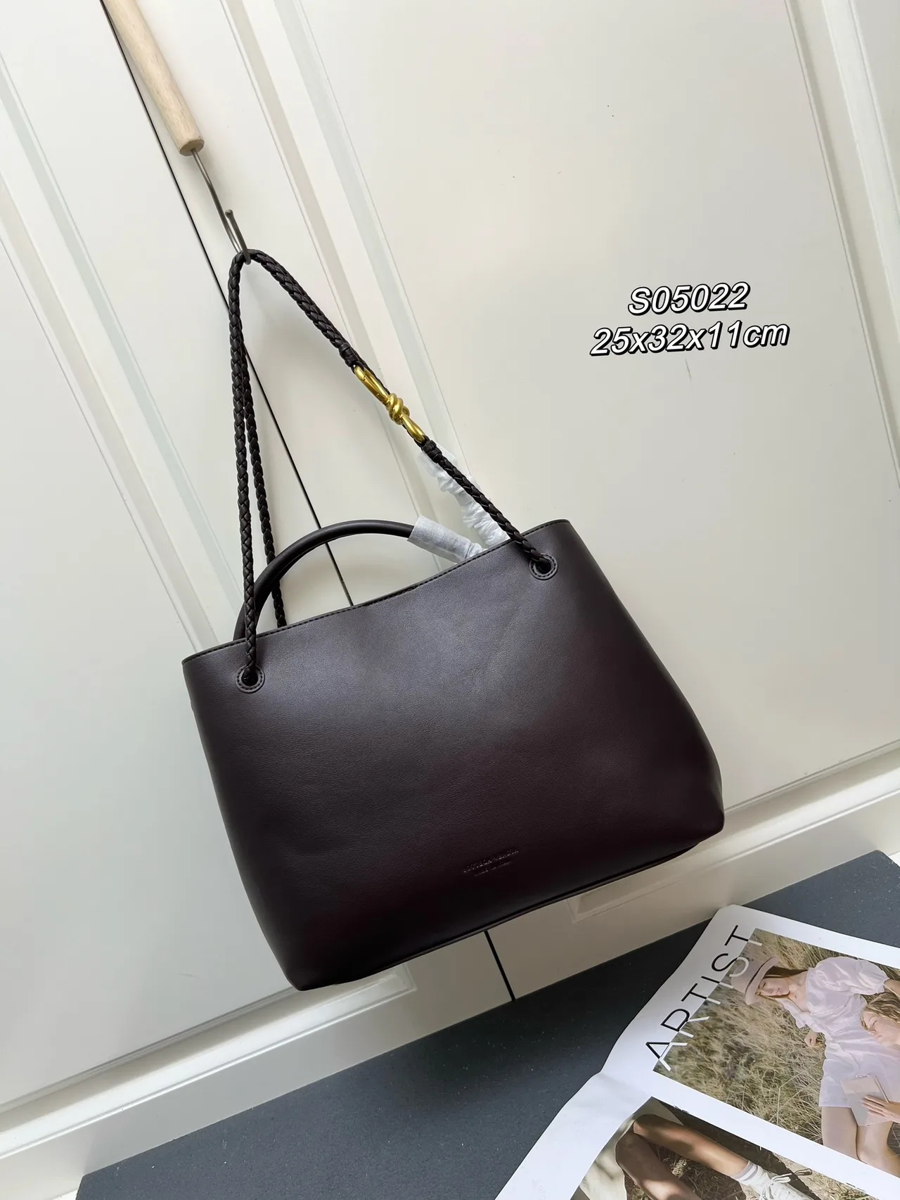 Bottega Veneta Calfskin Woven Braided-Handle Tote in Brown · view 2