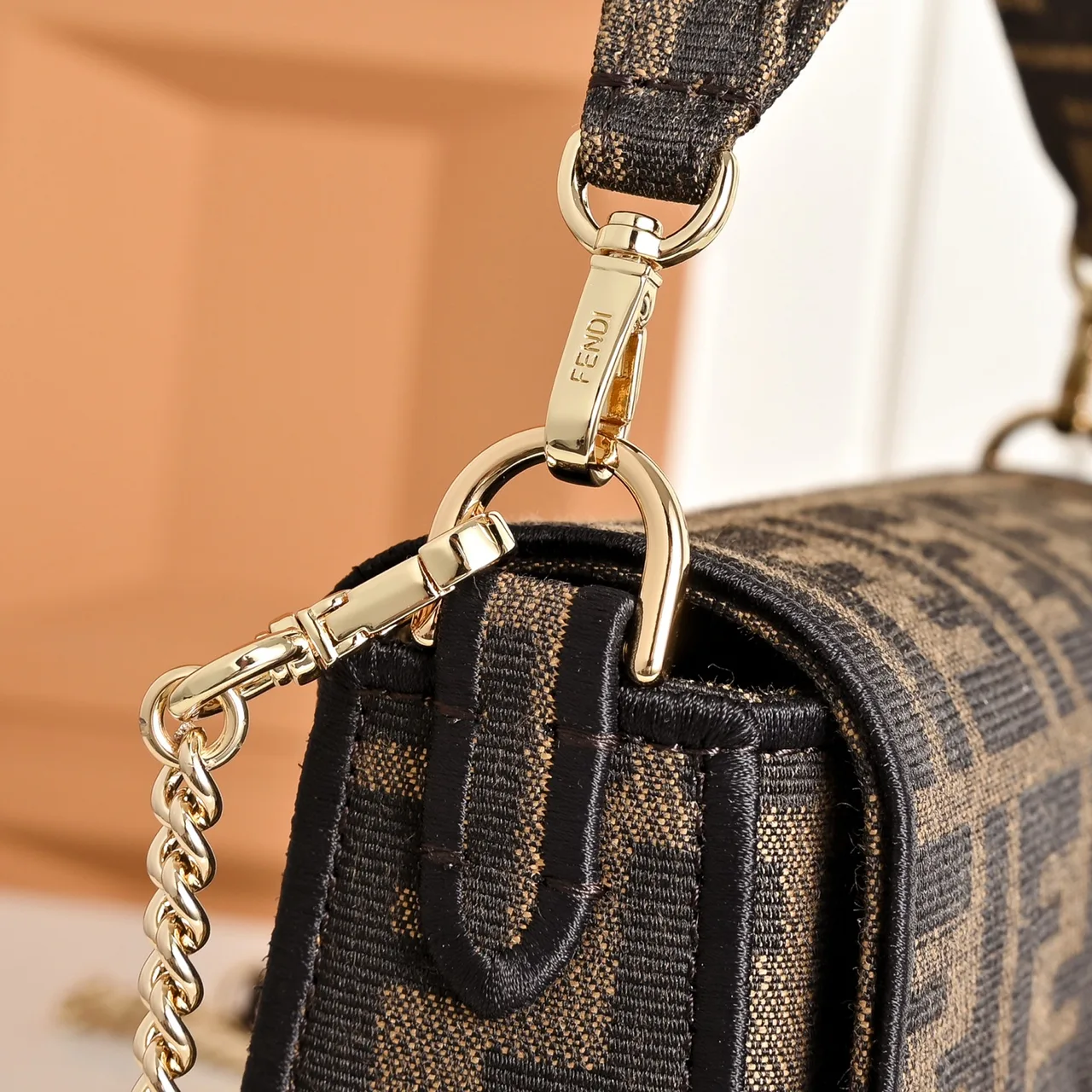 Fendi Baguette FF-Monogram Chain-Strap Flap Bag in Brown · view 5