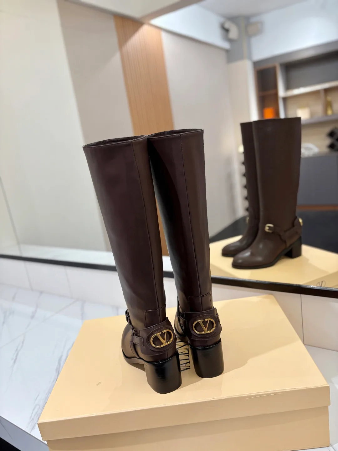 Valentino Calfskin VLOGO Knee-High Boots in Brown · view 8