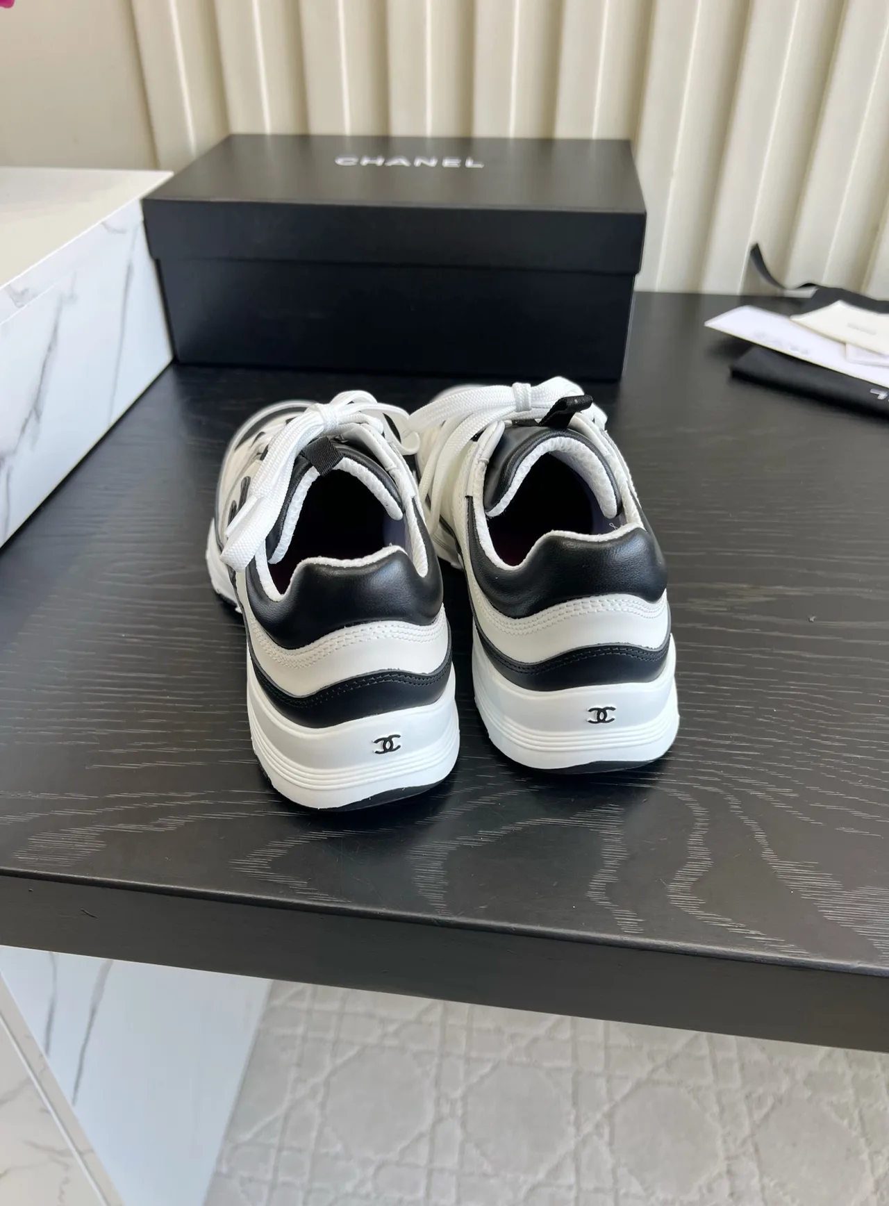 Chanel Striped Sneakers in White · view 5