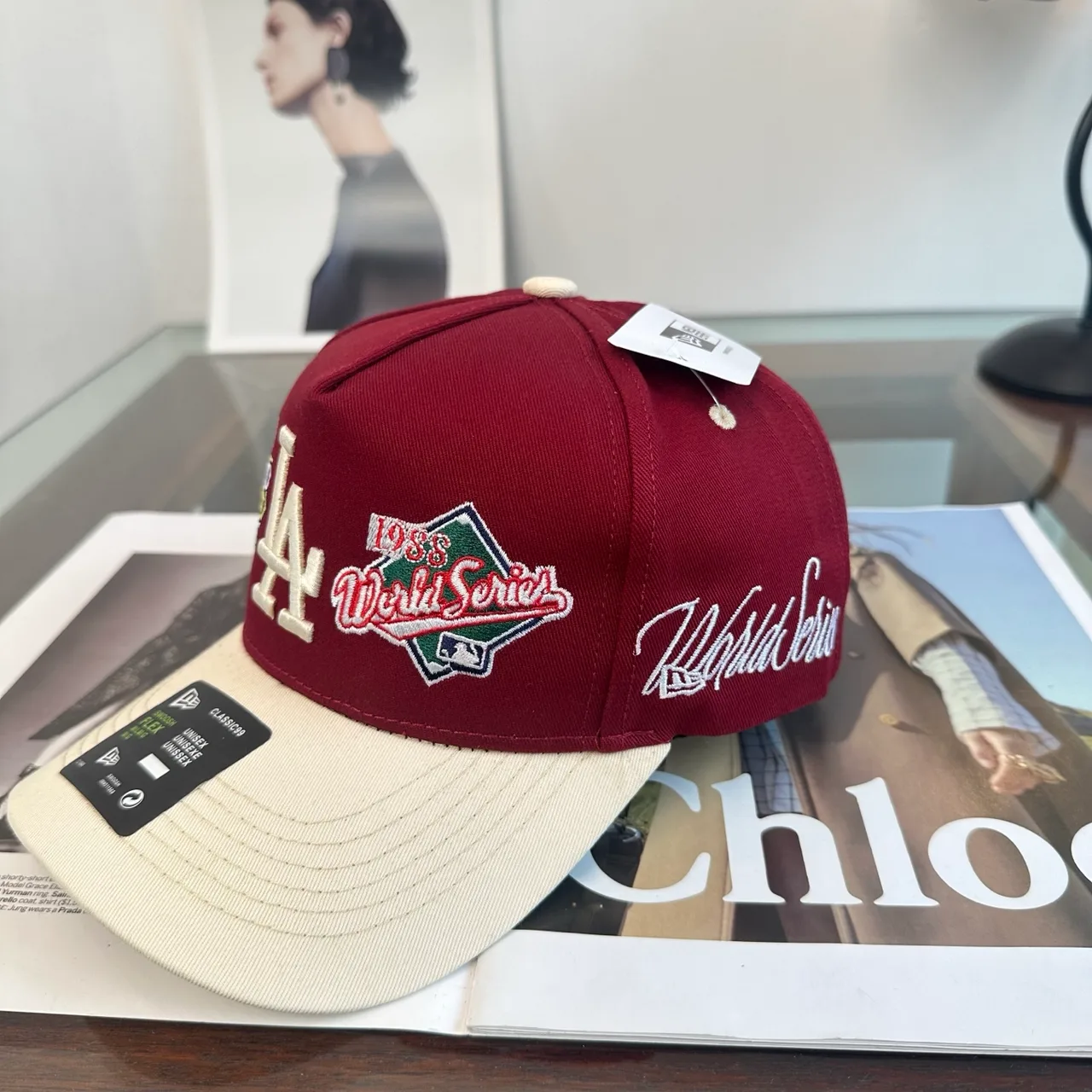 New Era Embroidered Baseball Cap in Burgundy · view 3