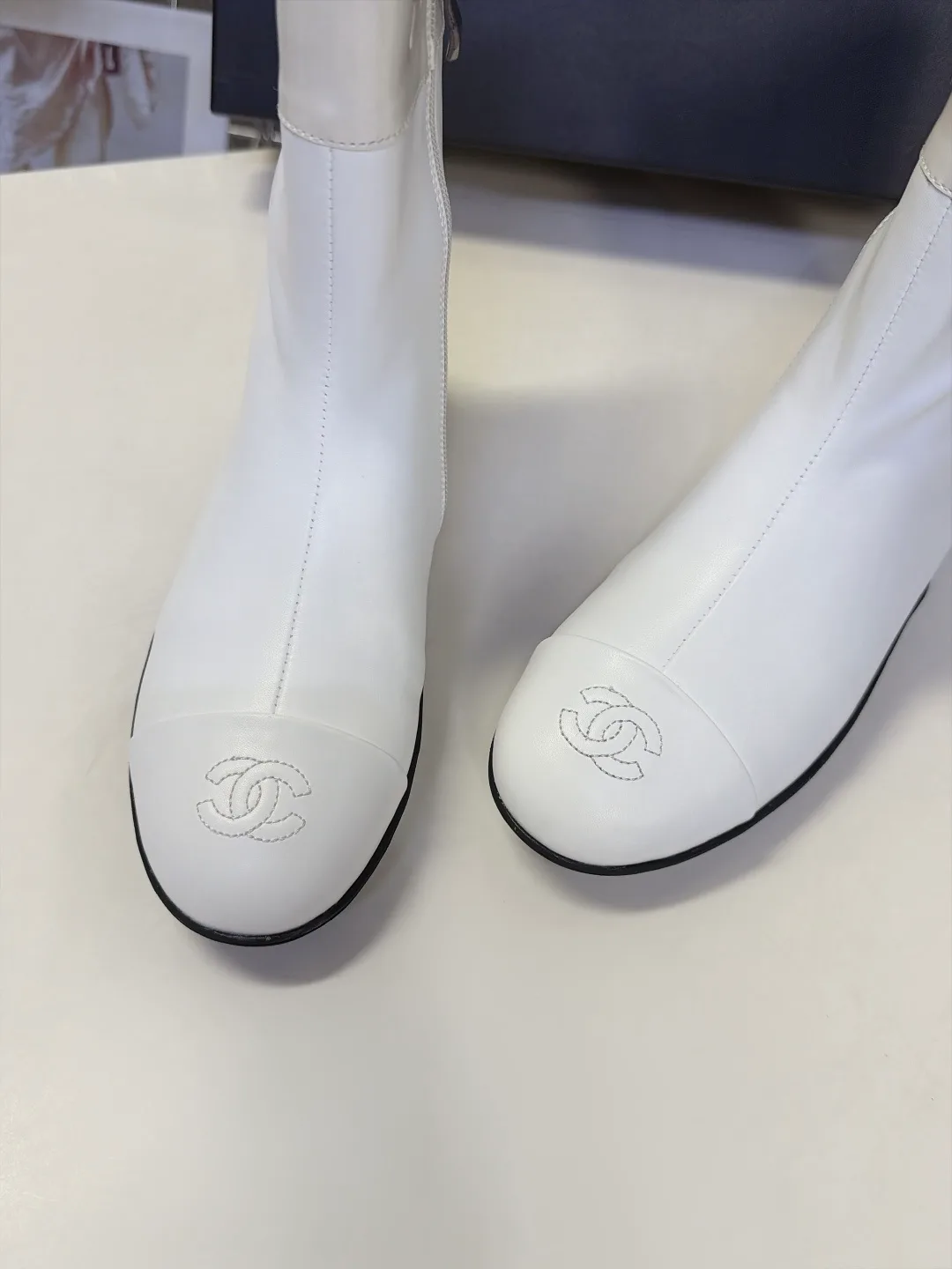 Chanel Calfskin Glossy Pointed-Toe Ankle Boots in White · view 8