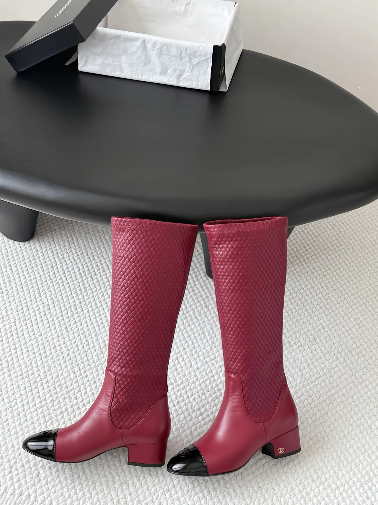 Chanel Cowhide Pointed-Toe Boots in Burgundy · view 7