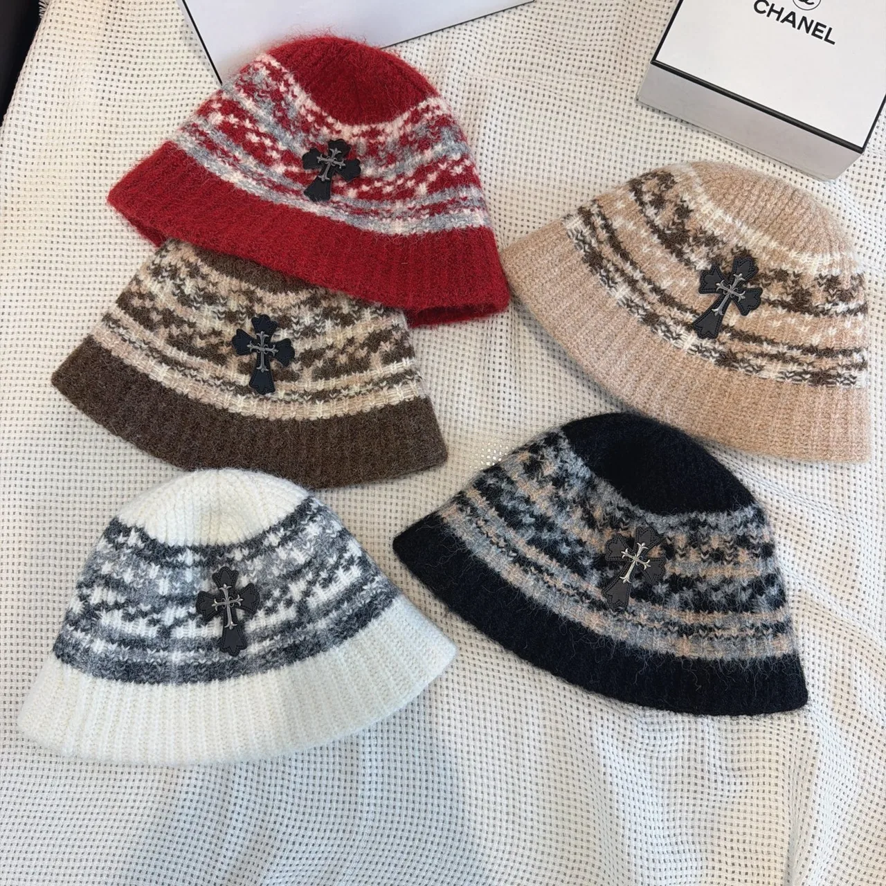 Chrome Hearts Knit Bucket Hat in White & Black & Red & Brown & Beige · view 6